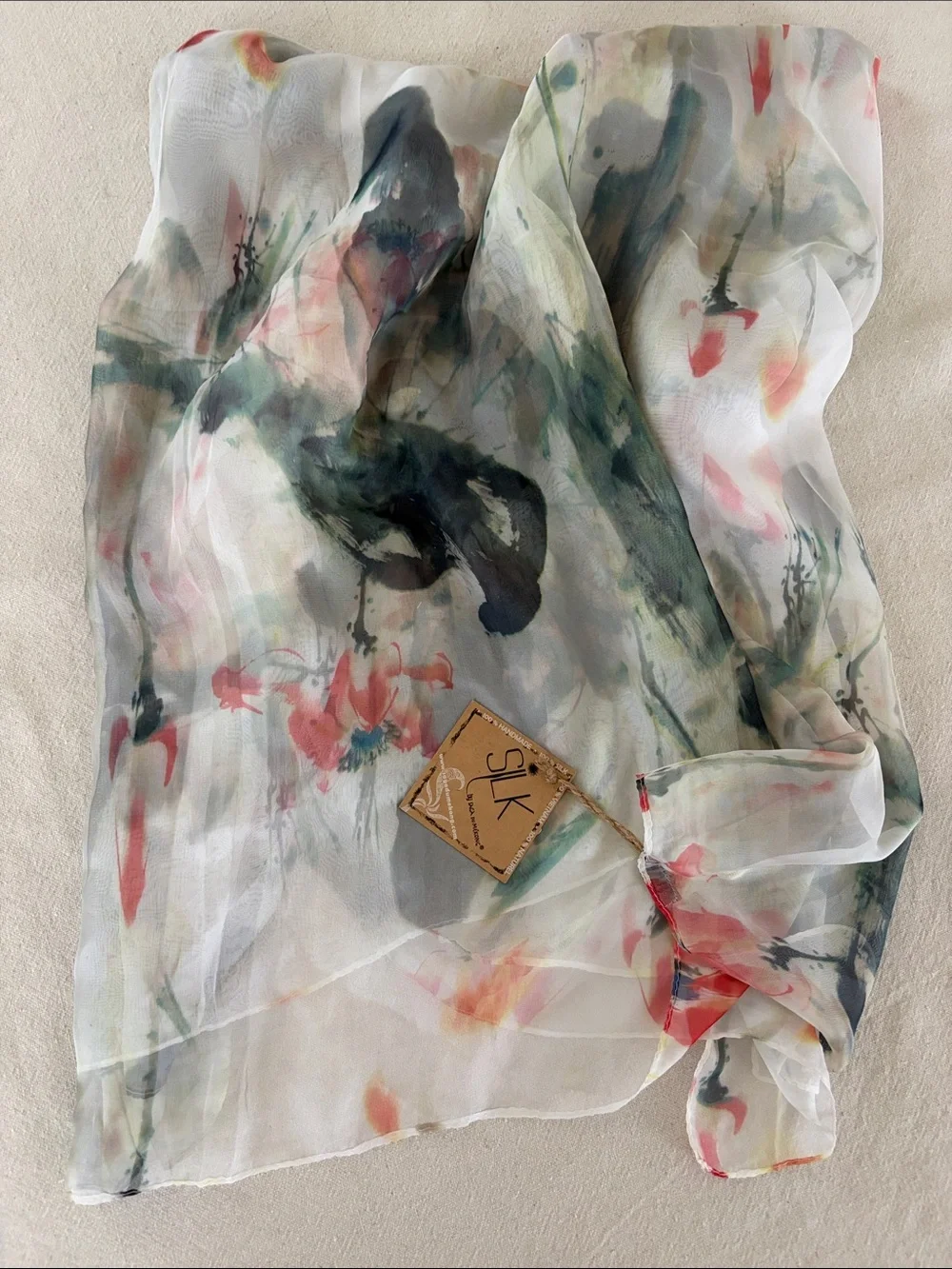 Silk Floral Sheer Scarf - Multicolor